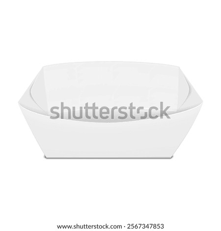 Blank white paper food tray. 3d mockup. Fast food snack, dessert paperboard serving boat package. Realistic vector mock-up. Disposable eco container packaging. Template for design