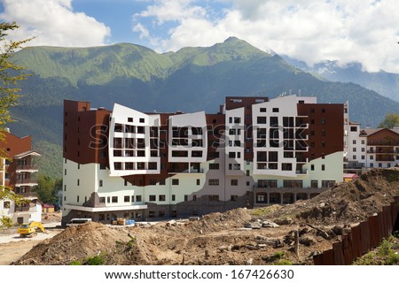 SOCHI, RUSSIA - AUGUST 08: New hotels in Krasnaya Polyana in Sochi on AUGUST 08, 2013. Investments for the construction of resort are estimated at 69 billion rubles or 2.1 billion dollars.