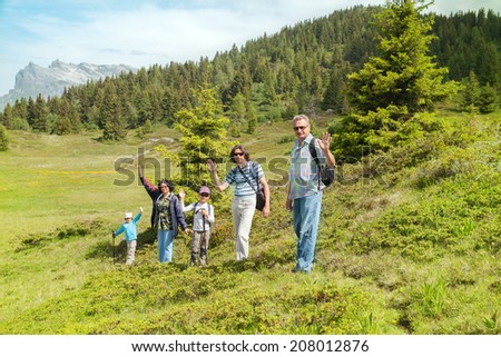 Multi-generation family on highland hike