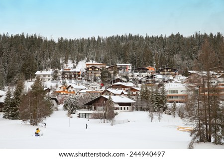SEEFELD, AUSTRIA - JAN 04, 2015: The quest houses on hill slope of Seefeld in winter time