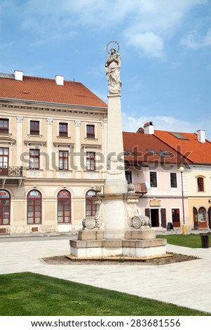 SPISSKE PODHRADIE, SLOVENIA - MAY 06, 2015: Baroque column at Marianske square in Spisske Podhradie