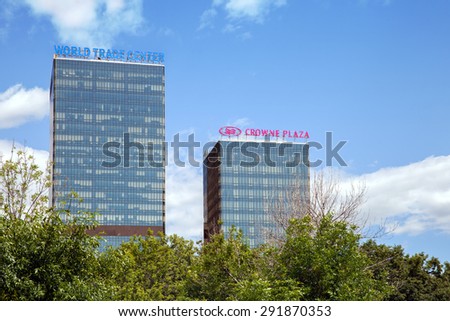 MOSCOW, RUSSIA - JUN 06, 2015: The buildings of World Trade Center Moscow. The Center for International Trade and Scientific and Technical Cooperation with Foreign Countries opened in 1980.