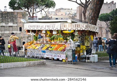 ROME - ITALY, 18 FEBRUARY 2015: Fruit stall in Rome.