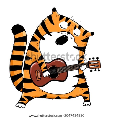 Funny Tiger vector illustration 2022 symbol. Hand drawn wild cat for t-shirts design, bags,  posters, prints, cards New year of tiger 