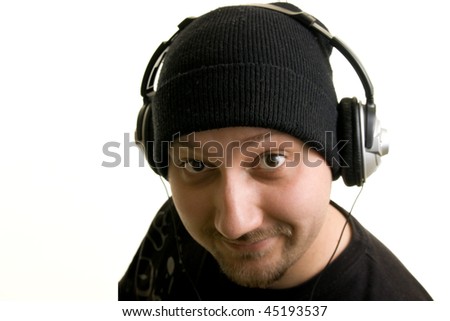 guy listen music on headphones