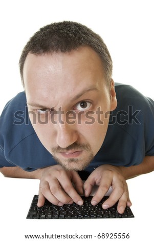 Funny Close Up Of Man Typing On The Small Keyboard Stock Photo 68925556 ...