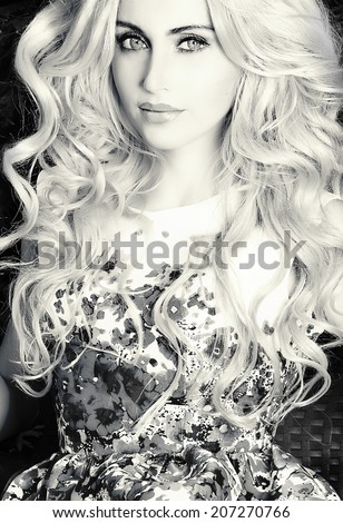 awesome blonde with long curly hair black and white