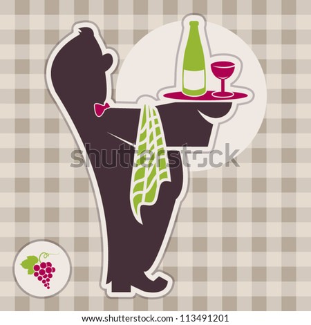 Icon of a waiter with drink. Wine & spirit menu.