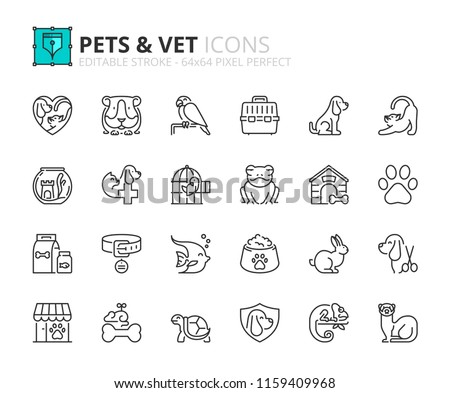 Outline icons about pets and vet. Pet care. Editable stroke. 64x64 pixel perfect.