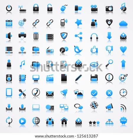 Technology blue icons with reflection