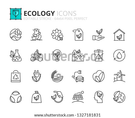 Outline icons about ecology. Editable stroke. 64x64 pixel perfect.