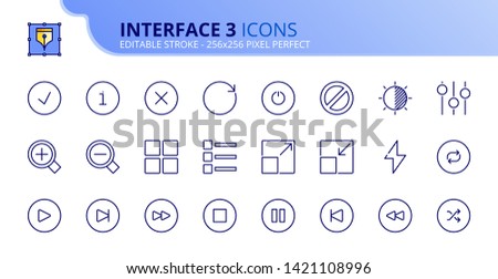 Simple set of outline icons about interface 3. Editable stroke.  Vector - 256x256 pixel perfect.