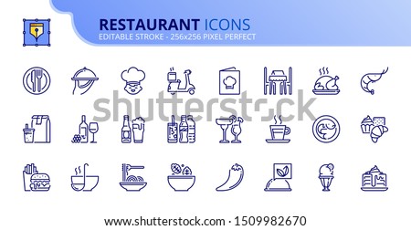 Simple set of outline icons about restaurant. Food and drink. Editable stroke. Vector - 256x256 pixel perfect. 商業照片 © 