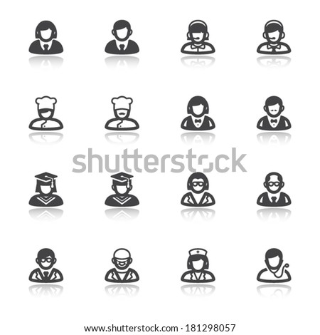 Set of flat icons with reflection about people. Professions and roles