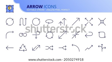 Outline icons about arrows. Interface elements. Contains such icons as refresh, reload, loop, corner, turn, synchronize, resize, transfer and return. Editable stroke Vector 256x256 pixel perfect