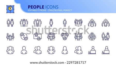 Line icons about people. Contains such icons as one person, couples and groups. Editable stroke Vector 256x256 pixel perfect