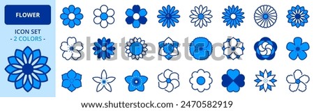 Icons in two colors about flowers and plants. Contains such icons as rose, daisy, tulip, daffodil, sakura and cactus. Editable stroke