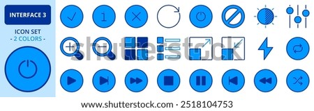 Icons in two colors about interface 3. Editable stroke.  