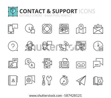 Outline icons about contact and support. Editable stroke. 64x64 pixel perfect.