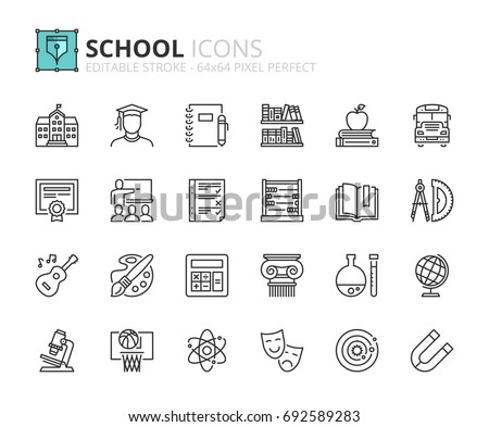 Outline icons about school. Editable stroke. 64x64 pixel perfect.