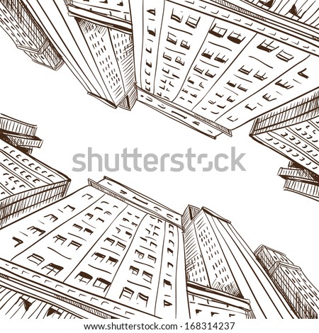 Hand drawn cityscape, vector illustration