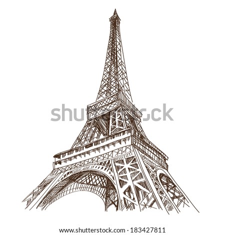 Hand drawn Eiffel Tower. Paris, vector illustration