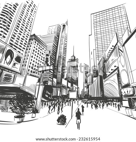 City hand drawn, vector illustration