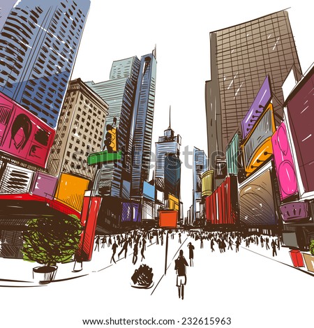 City hand drawn, vector illustration