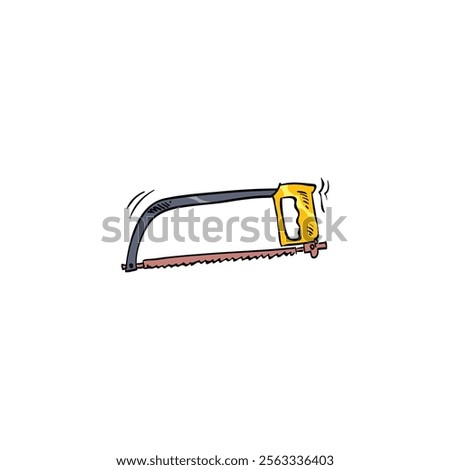 Sharp saw drawing in cartoon comic style. Building tool. Vector illustration art.