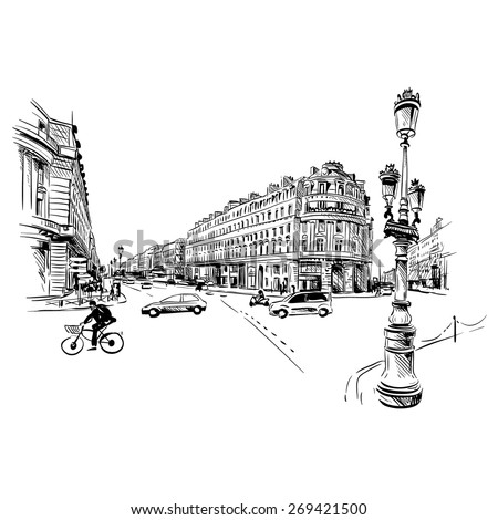 Paris street hand drawn, vector illustration