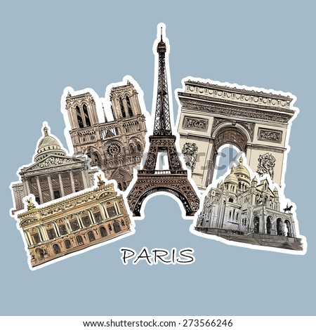 Set of paris landmarks, vector illustration