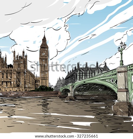 London city hand drawn, vector illustration