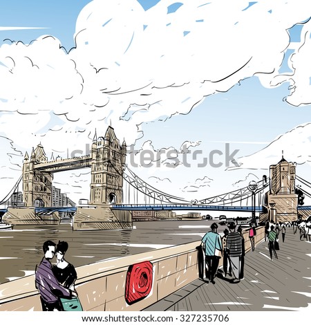 London city hand drawn, vector illustration