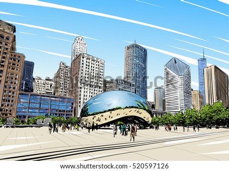 Chicago city hand drawn. Street sketch, vector illustration