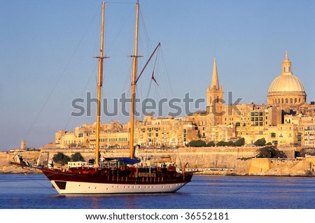 Ancient Building and sailing boat