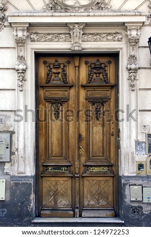 a brown wood old door in the centre of buenos aires argentina