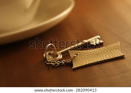 Key to success with Blank leather label  at  table, can fill in any text labels