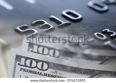 Credit cards and dollars multi-level effect, shot with very shallow depth of field , Macro photography