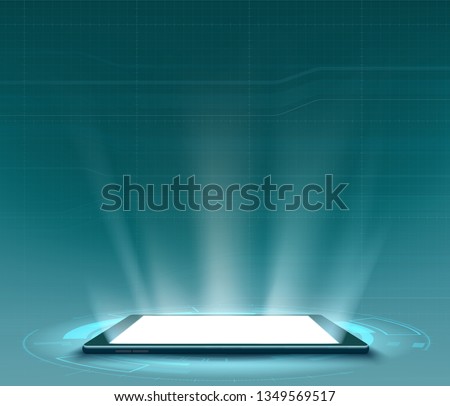 Smartphone with white blank screen. Futuristic HUD user interface. Technology background. Vector illustration.
