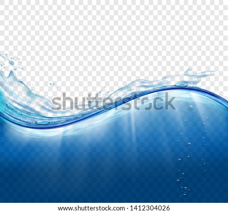 Water surface with waves and splashes. Isolated on a transparent background. Vector illustration.