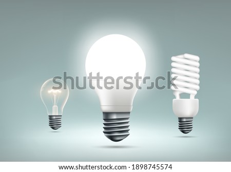 LED, incandescent and energy saving light bulbs. Vector illustration Foto stock © 