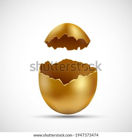 Golden egg with cracks. Isolated on white background. Vector illustration.