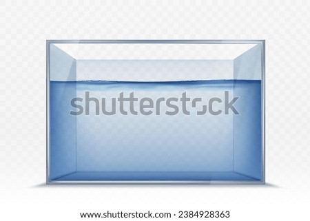 Mockup glass aquarium with water. Template isolated on transparent background. Vector stock illustration