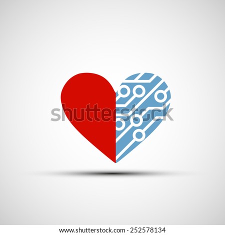 Vector icon of human heart and circuits