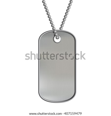 Blank metal tags hanging on a chain. ID military soldier. Isolated on white background. Stock vector illustration.