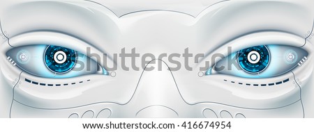 Face with eyes the robot. Futuristic machine. Stock vector illustration.