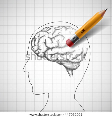 Pencil erases the human brain. Alzheimer disease. Stock vector illustration.