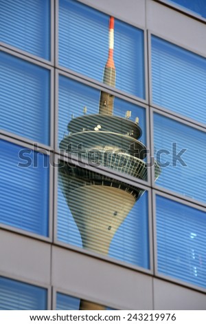 Dusseldorf Rhine Tower - a 240.5 meter high telecommunications tower located in the media harbor district.