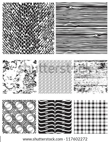 Eight seamless vector patterns for backgrounds, fills and overlays.