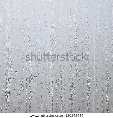 Closeup of water drops on steamed up window